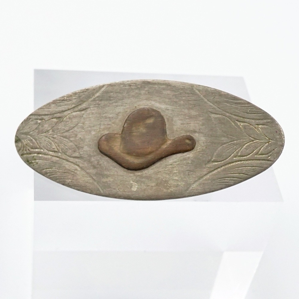Vintage Unique Artisan Belt Buckle Hand Engraved Brass Cowboy Hat